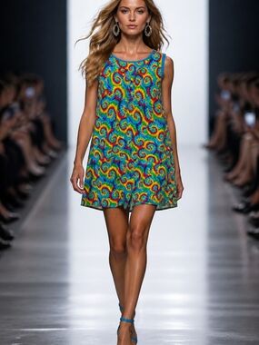 Sleeveless Rainbow Swirl Shift Dress - Multicolor